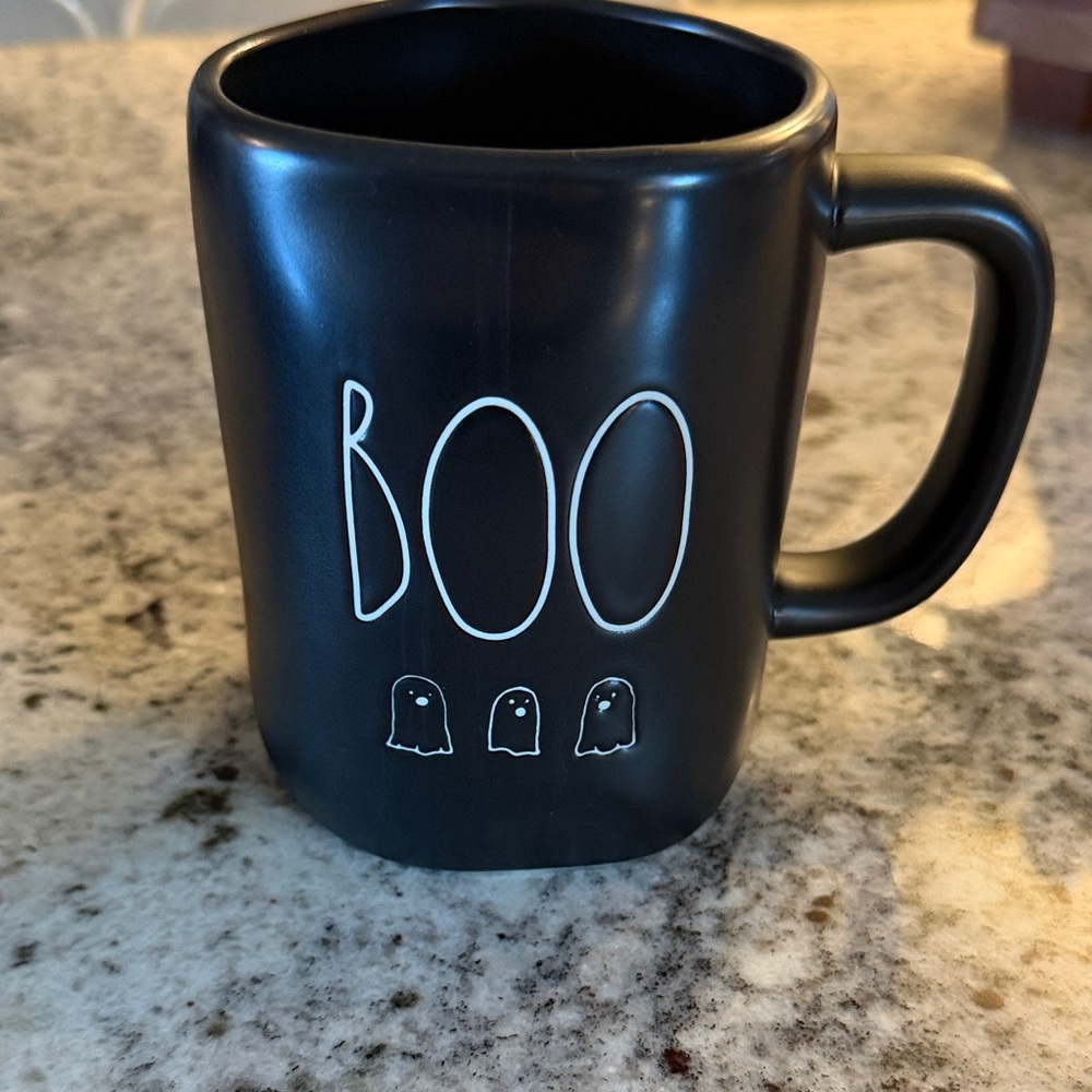Rae Dunn Black Halloween Mug with Ghost Design